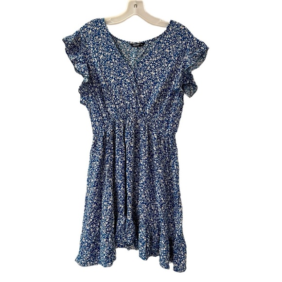Women’s SHEIN Floral Blue Dress with Ruffle Sleeves - Size 1XL - NWOT - Picture 1 of 5